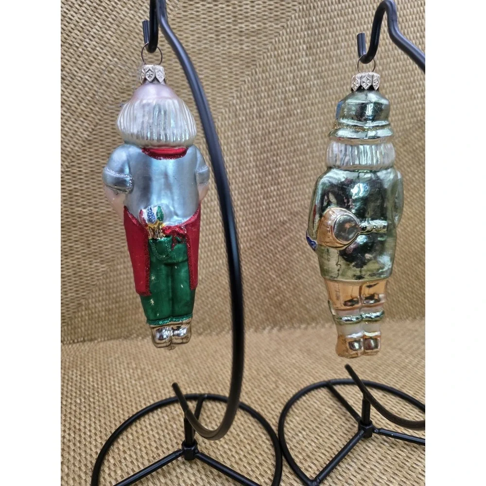 Vtg Lot of 2 Made In Poland Blown Glass Toy Maker Nutcracker Christmas Ornaments